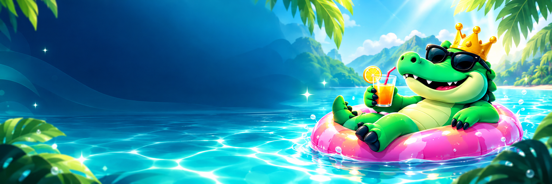 Clipodilla Premium crocodile relaxing on a tropical float